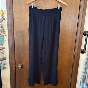 Black Smocked Waist Wide-Leg Pants